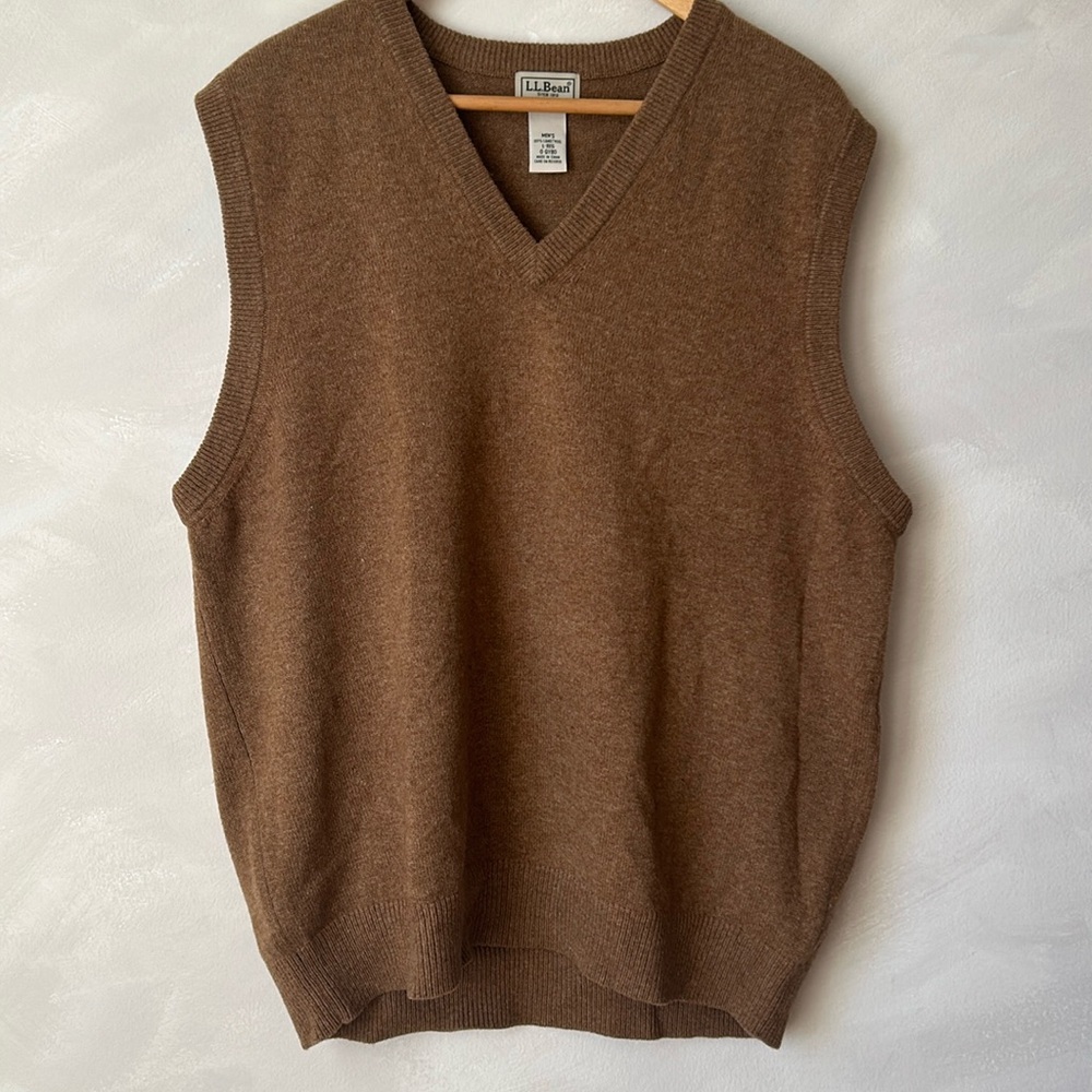 L.L. Bean 100% Lambswool Brown Sweater Vest Size XL Fall Winter